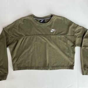 Nike Sportswear Pullover Womens Medium Green Cropped Long Sleeve Jersey Fabric